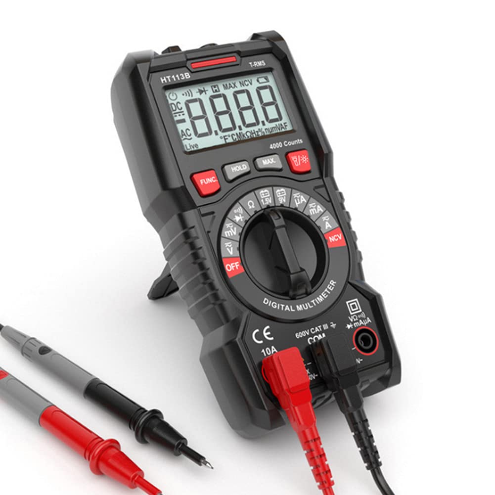 Digital Multimeter TRMS 4000 Counts Ohmmeter Auto-Ranging Fast Accurately Measures Voltage Current Amp Resistance Diodes Continuity Duty-Cycle Capacitance for Automotive (HT113B)