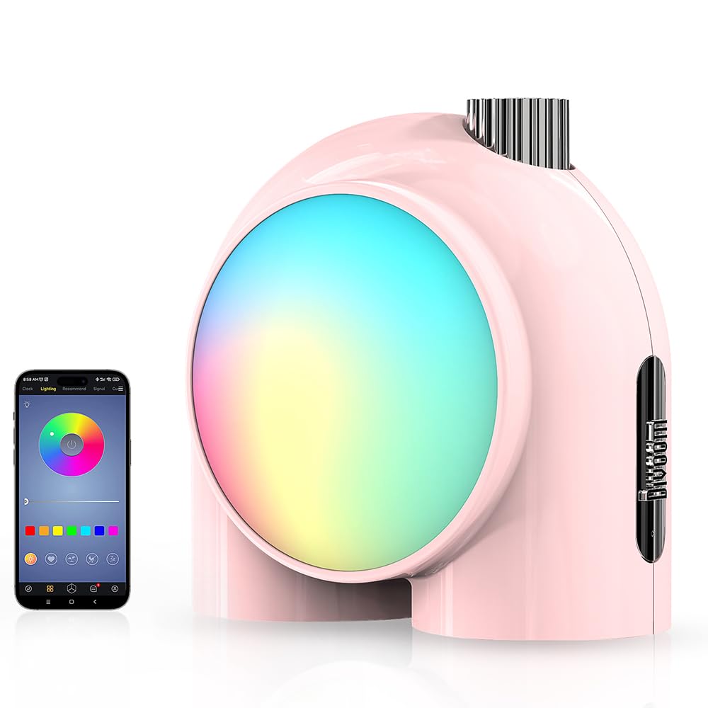 Divoom Planet-9 Smart Mood Lamp, Night Lights with Programmable RGB LED for Bedroom Gaming Room Office Cordless Table Lamp, Pink