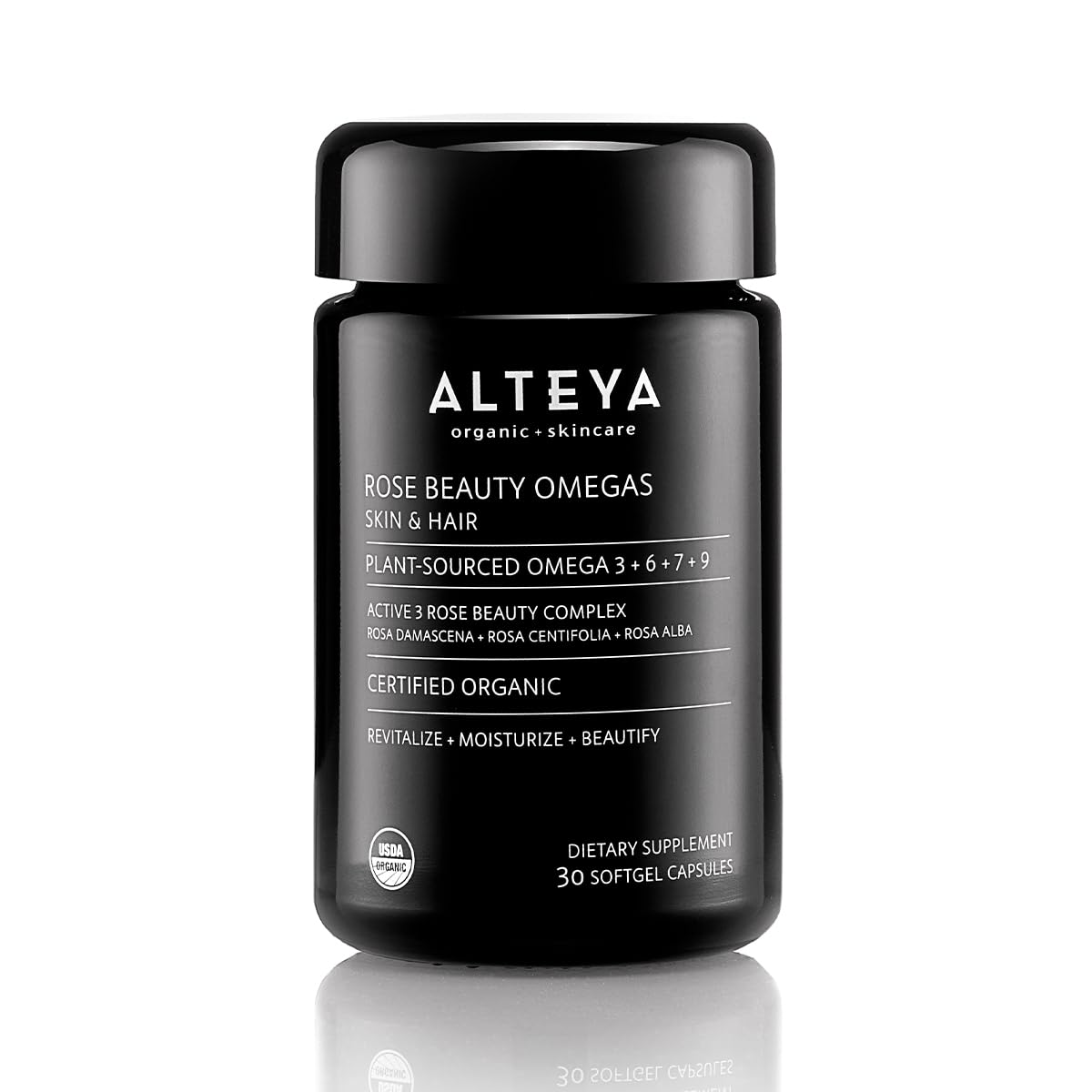 Alteya OrganicsBeauty Omega 3,6,7 and 9 with Rose Otto Extracts, Supports Beautiful Clear Skin, Fuller Hair and Strong Nails, Skin Beauty from Within Supplement - 30 Capsules