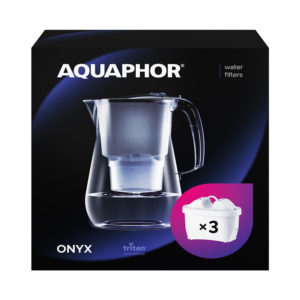 AQUAPHORWater filter jug Onyx White incl. 3 MAXFOR+ filters I Table top 4.2l Capacity I Reduces Limescale Chlorine & Microplastics I Perfect for the family