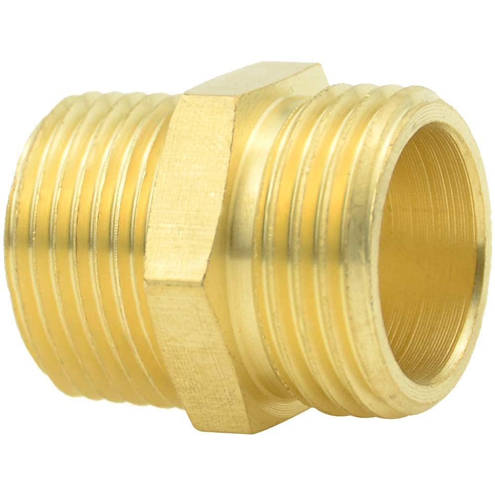 Joywayus3/4" GHT Male Thread x 3/4" NPS Male Thread Brass Hex Nipple Fittings Connector Pipe Adapter