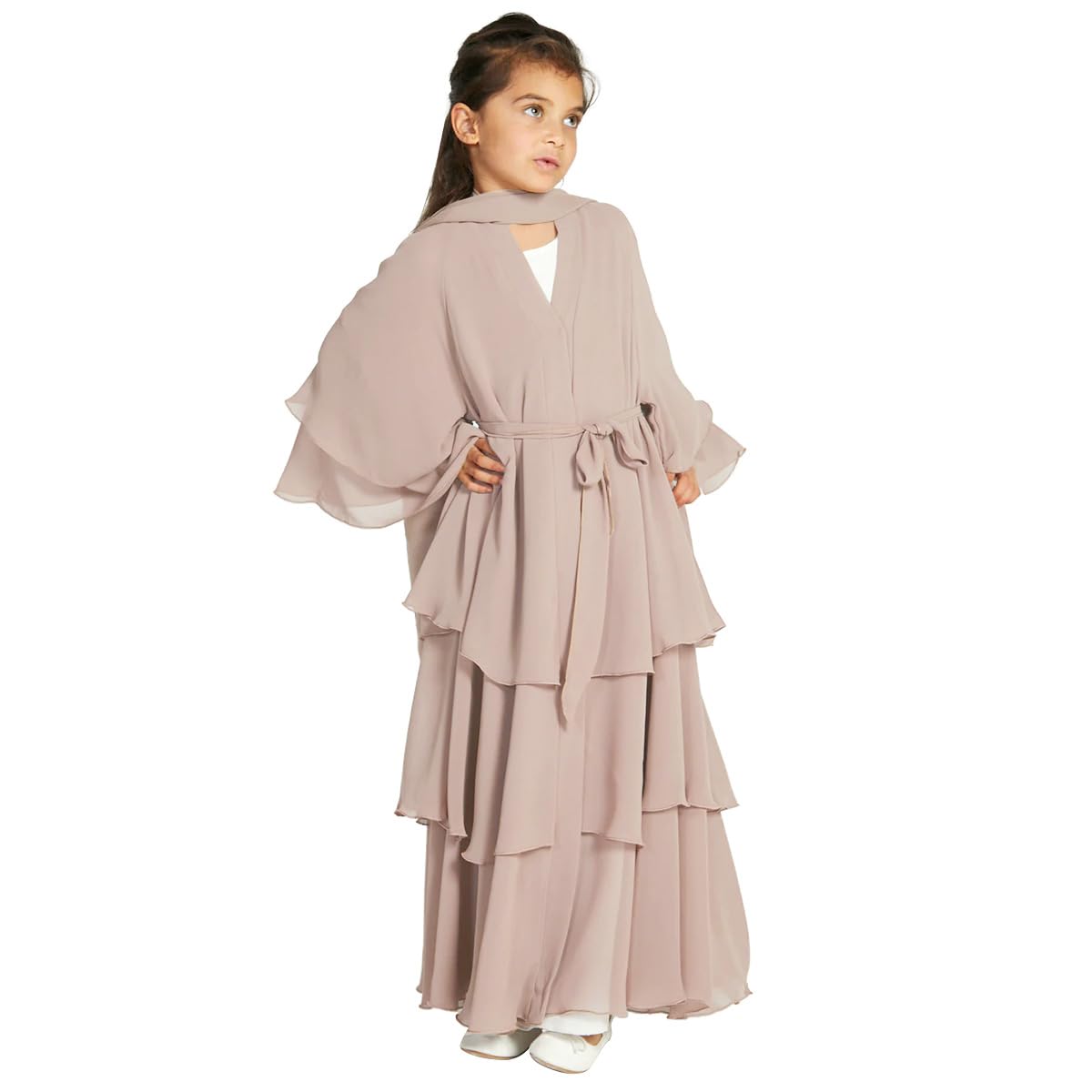 OBEEIIMuslim Cardigan for Girls Solid Color Prayer Dress Islamic Dubai Abaya Clothing Casual Ramadan Party Long Sleeve Cardigan Muslim Robe with Hijab