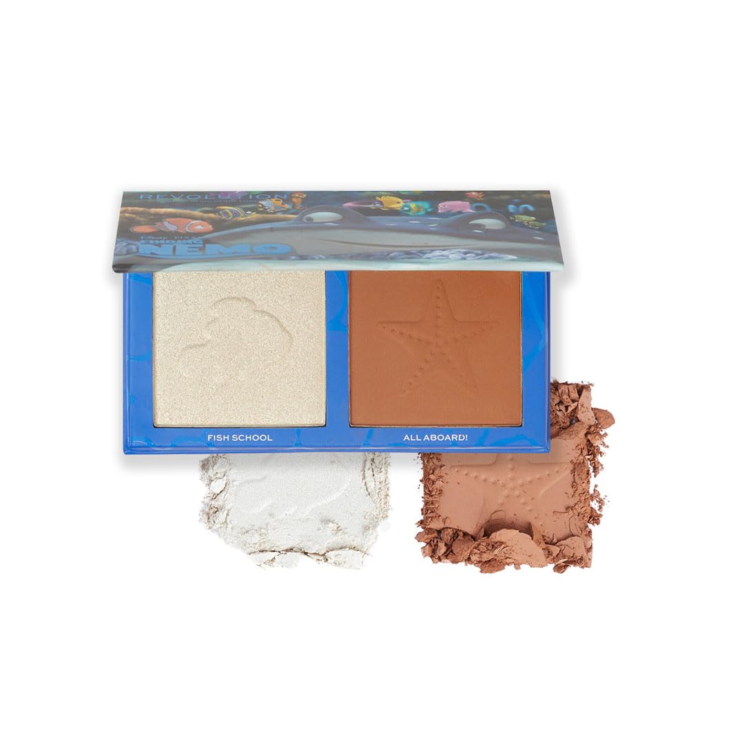 Disney Pixar’s Finding Nemo x Revolution Wake Up Bronzer and Highlighter Palette |A duo of bronzer & highlighter |Super easy to apply | Multi purpose, perfect to sculpt | 9gm