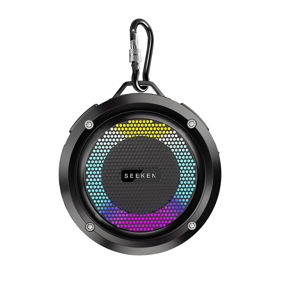 SEEKEN Bluetooth Portable Speaker IPX7 - Black | Water Resistant | 10-Hour Playtime | Wireless Stereo Pairing | Lightweight for Outdoor Parties & Camping | Premium Design | High Sound Quality.