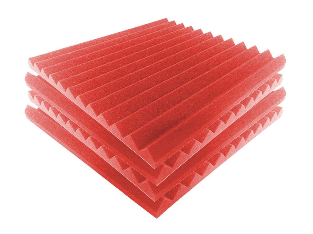 Acepunch 4 pcs RED Multi-Wedge Style Acoustic Foam Sound Insulation Treatment 11" x 11" x 0.9" AP1167