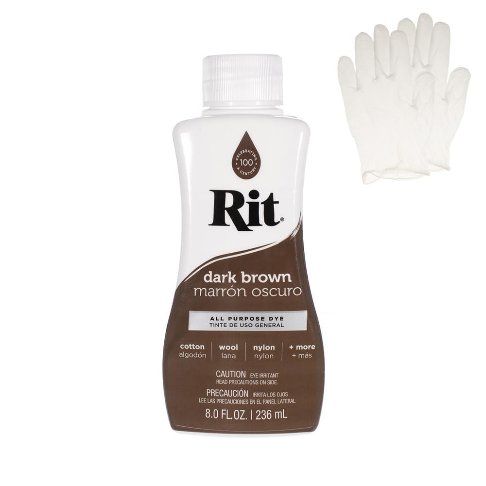 Rit Dye – Liquid Fabric Dye for Crafting, Clothing, and Décor – 8 oz. Bottle – Dark Brown (Gloves Included)