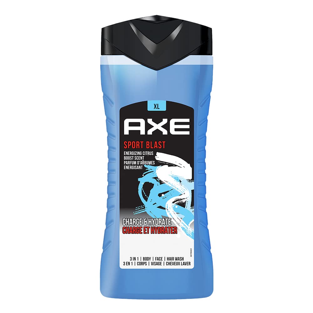 Axe Sports Blast 3 In 1 Body, Face & Hair Wash for Men, Long-Lasting Refreshing & Energizing Citrus Fragrance for Up To 12hrs Removes Odor & Bacteria, No Parabens, Dermatologically Tested, 400ml