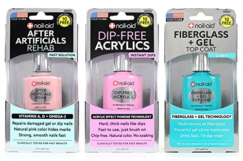 Nail-Aid3pk Of After Artificials + Dip-free Acrylics + Fiberglass + Gel Top Coat, French Sheer, N/A, 1.65 Fl Ounce