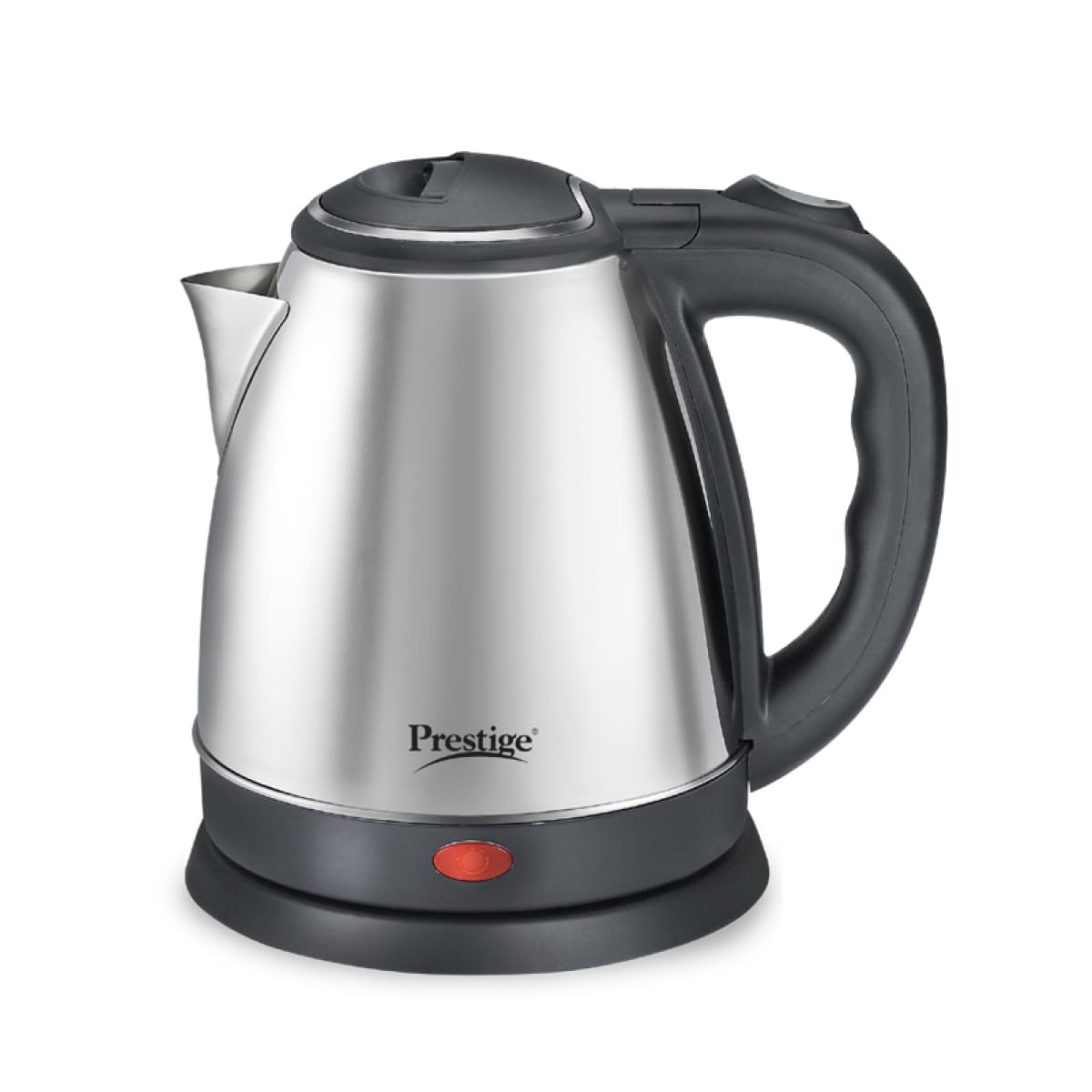 Prestige 1.5 Litres Electric Kettle (PKOSS 1.5)|1350W | Silver - Black| Automatic Cut-off | Stainless Steel | Rotatable Base | Power Indicator | Single-Touch Lid Locking