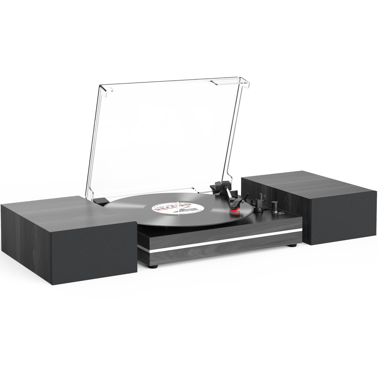 Vinyl Record Players with External Speakers Vintage Turntable for Vinyl Records with Dual Speakers Belt-Driven Turntables Support 3-Speed Bluetooth Wireless Playback Headphone, AUX-in Black