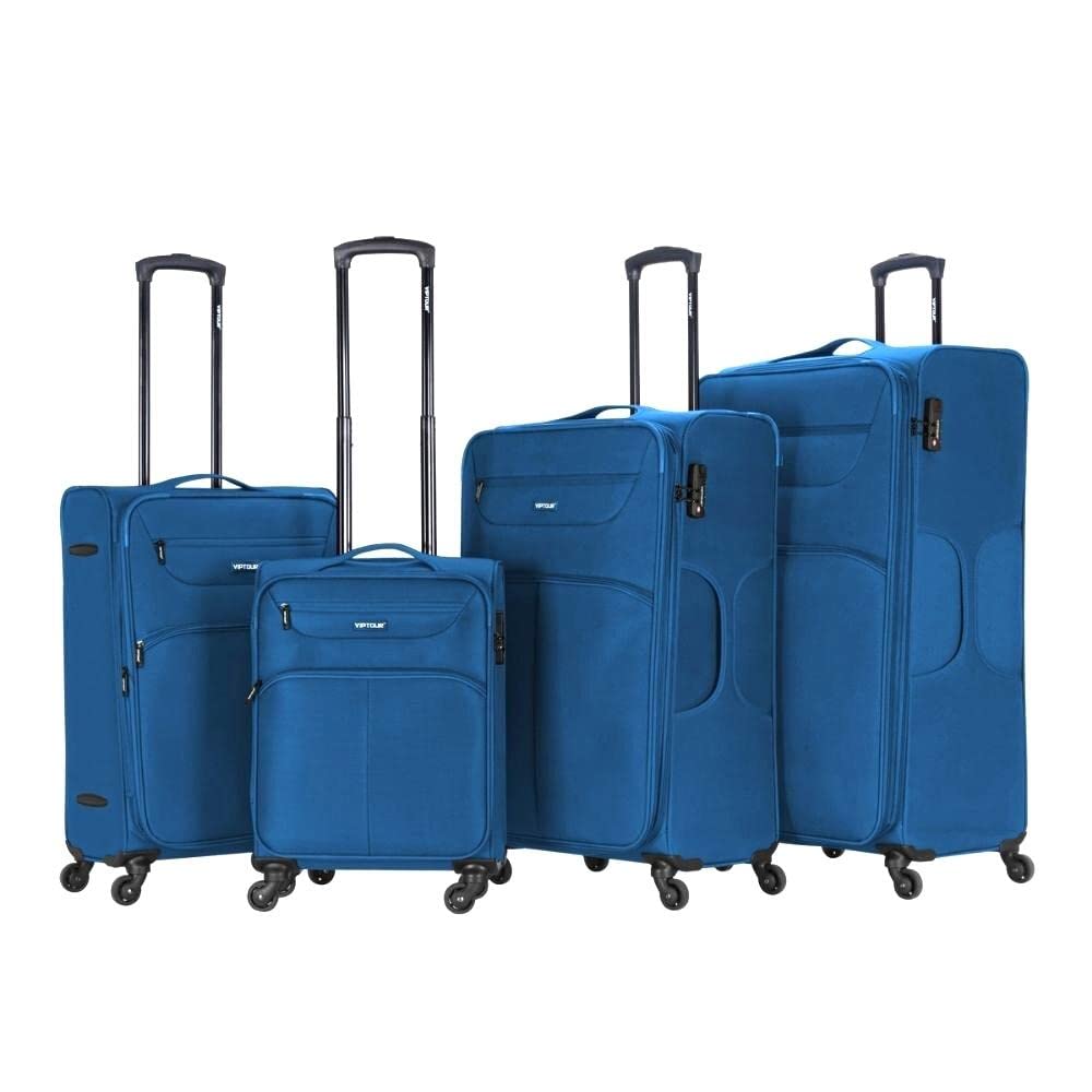 VIPTOURVT-A382 Set of 4 Light Weight Polyester Jacqard Trolley Luggage With Number Lock, Blue - 20, 24, 28, 32 Inches