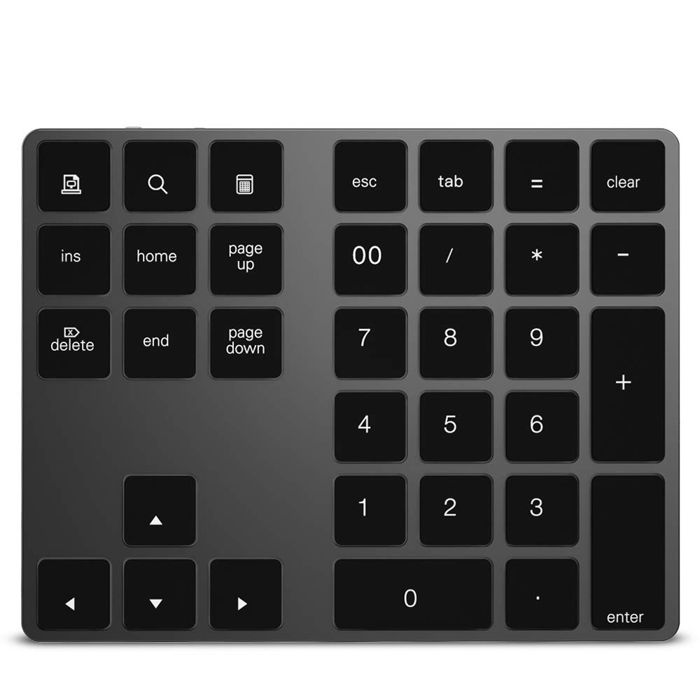 Wireless Numeric Keyboard,Artue Wireless Numeric Keyboard Aluminium 34 Key BT Keyboard Built-in Reable Battery Keypad for Windows/iOS/(Black)