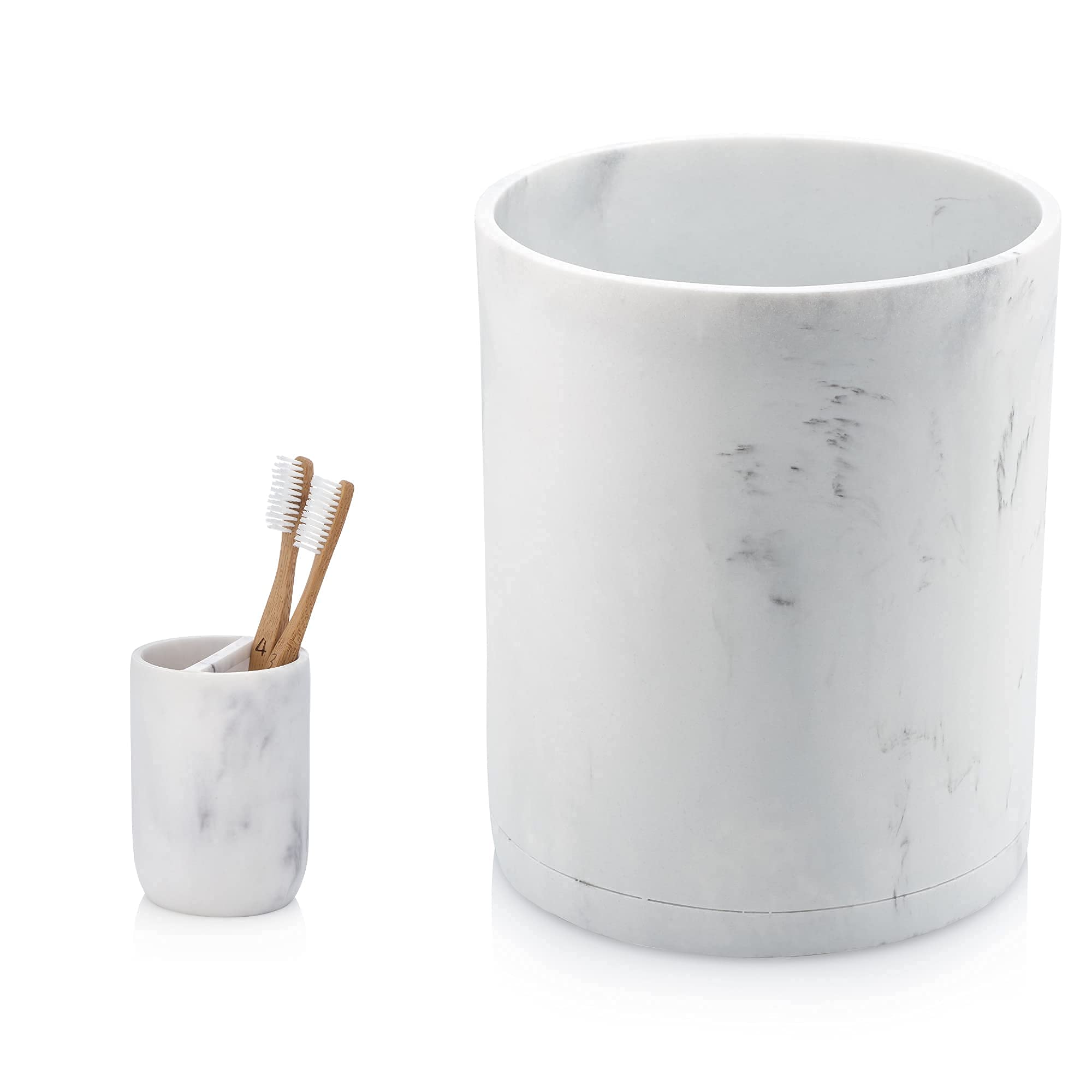 Toothbrush Holder and Wastebasket Bundle - Blanc Collection