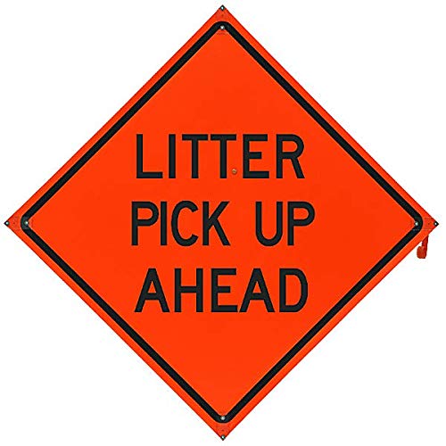 SafeTruck by Ms. Carita Litter Pick Up Ahead Safety Roadside Roll-Up Sign with Frames - 36" Vinyl Sign