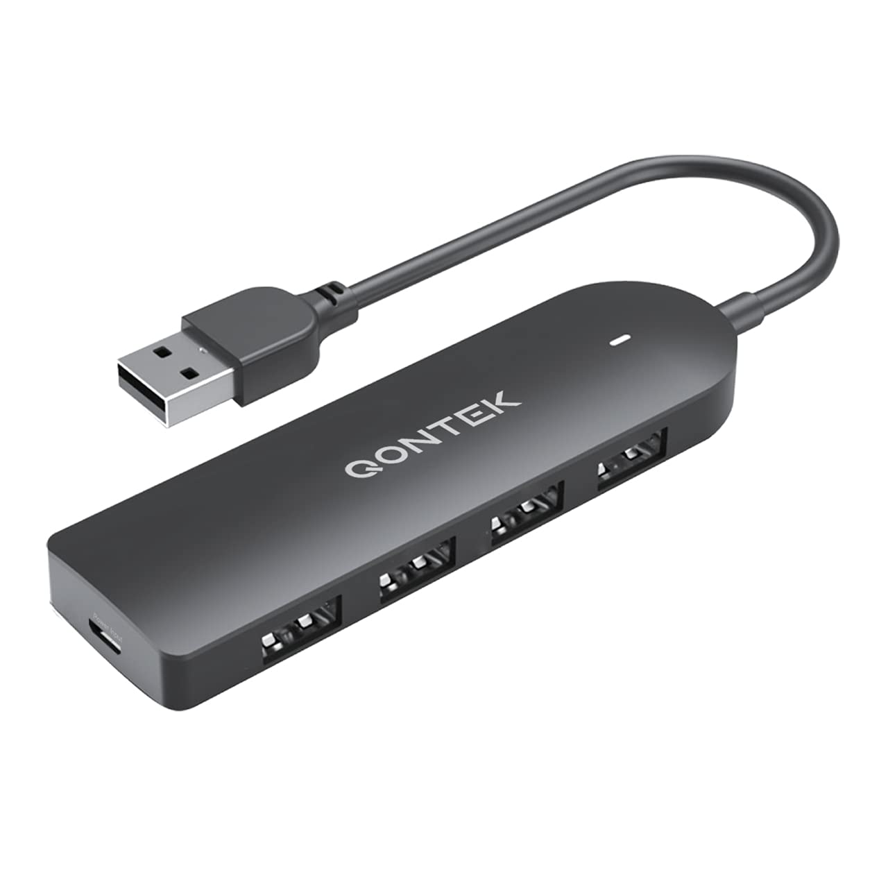 Qontek USB Hub with Power Input Port, Type-A, 4 USB 3.0 Ports (aka 3.1 Gen 1, 3.2 Gen 1x1), 1 Power Input Port - Add Extra Power with Micro USB Charger (not Included), Transfer Data, Charge Devices