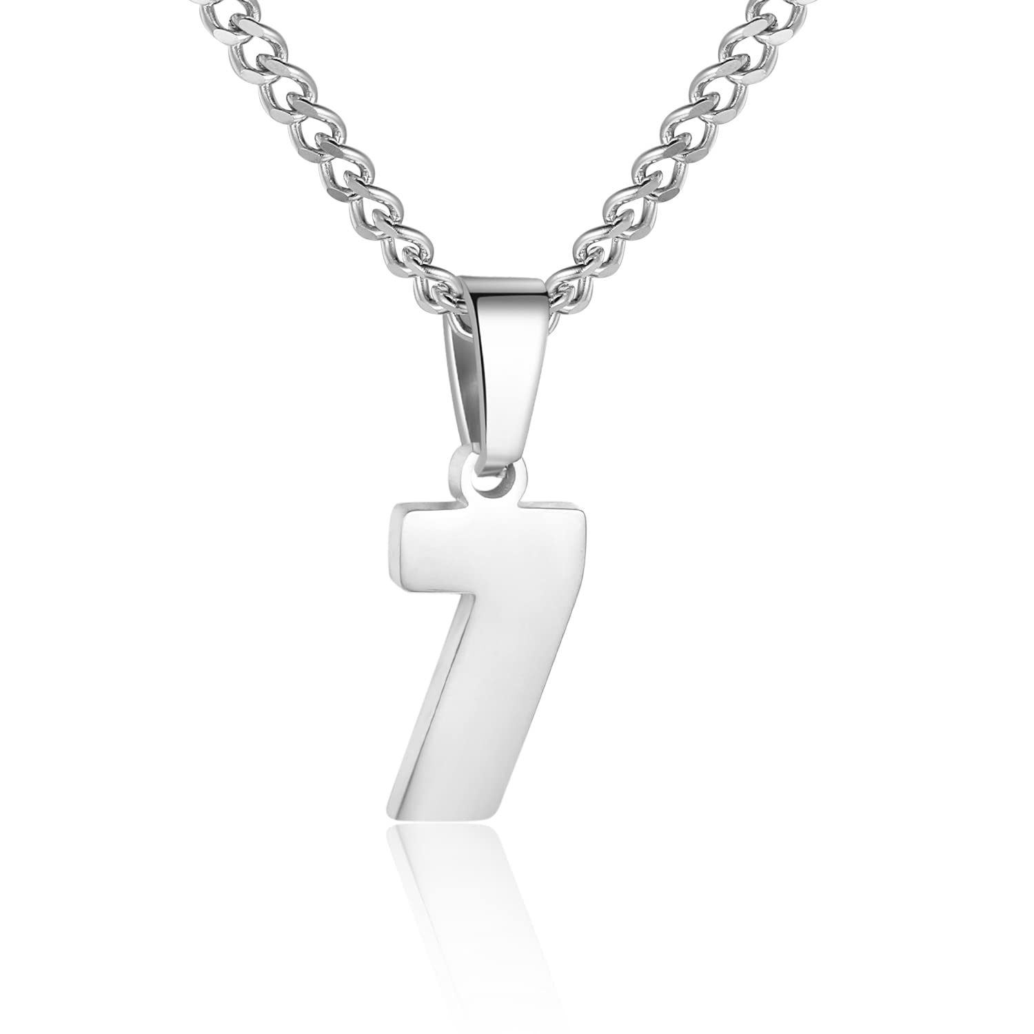 Number Necklace for Boy Silver Athletes Number Chain Stainless Steel Charm Pendant Personalized Sports Jewelry for Men Basketball Baseball Football, Stainless Steel, No Gemstone