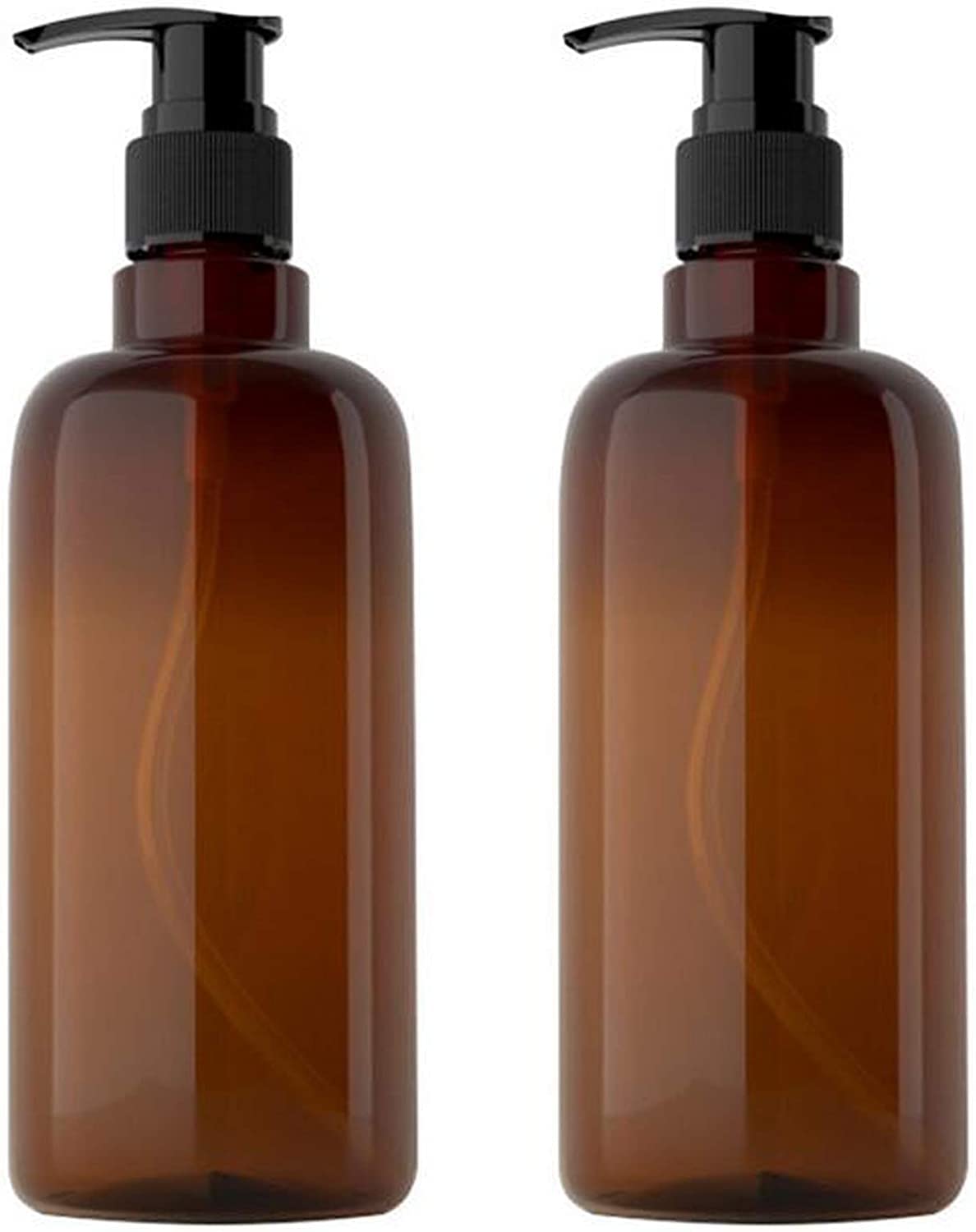 SYOSI 2PCS 500ml/17oz Empty Refillable Plastic Lotion Pump Bottles, Shampoo Body Washing Cream Shower Gel Storage Holder Container Bathroom Toiletries Liquid Soap Dispenser Leak Proof (Brown)