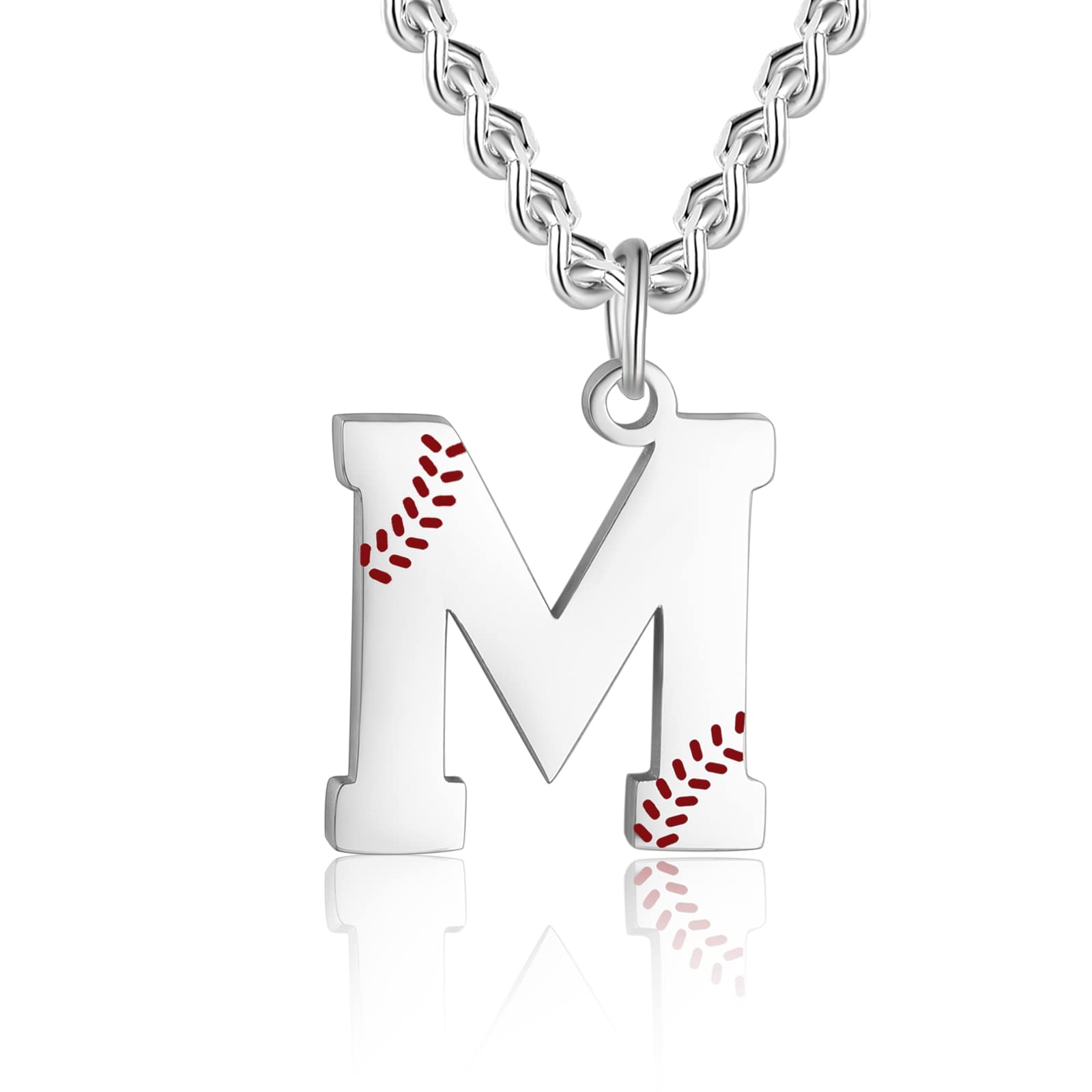 AIAINAGIBaseball Initial A-Z Letter Necklace for Boys Baseball Charm Pendant Stainless Steel Silver Chain 22inch Personalized Baseball Gift for Men Women Girls