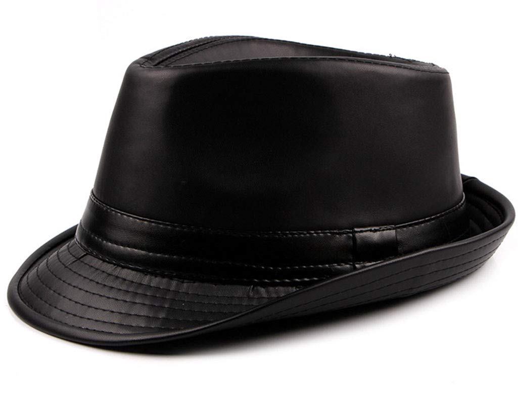 UtalyPU Leather Trilby Fedoras Panama Jazz-Hat Short Brim Bowler Hat (S-M)