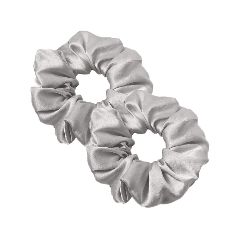 LilySilk 100% Pure Silk Charmeuse Scrunchy -Regular -Scrunchies For Hair - Silk Scrunchies For Women Soft Hair Care (Silvergray 2pcs)