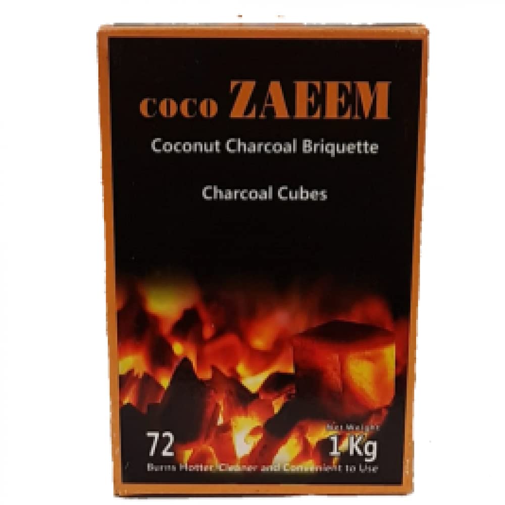 Sky Gold Coco Zaeem Premium Coconut Charcoal Coal (25mm Cubes) for Shisha Hookah & BBQ 1 kg - 72 Pieces