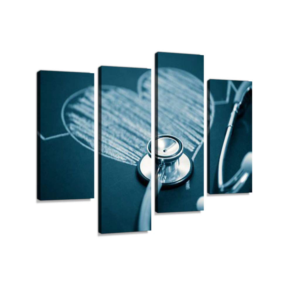 Stethoscope with a heartCanvas Wall Art Hanging Paintings Modern Artwork Abstract Picture Prints Home Decoration Gift Unique Designed Framed 4 Panel