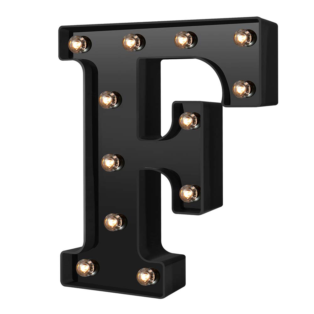 Light up Letters Led Letters Numbers Lights 26 Alphabet & Arabic Numerals 0-9 Black Decorative Marquee Lamps for Events Wedding Party Birthday Home Bar(Cool Black F)