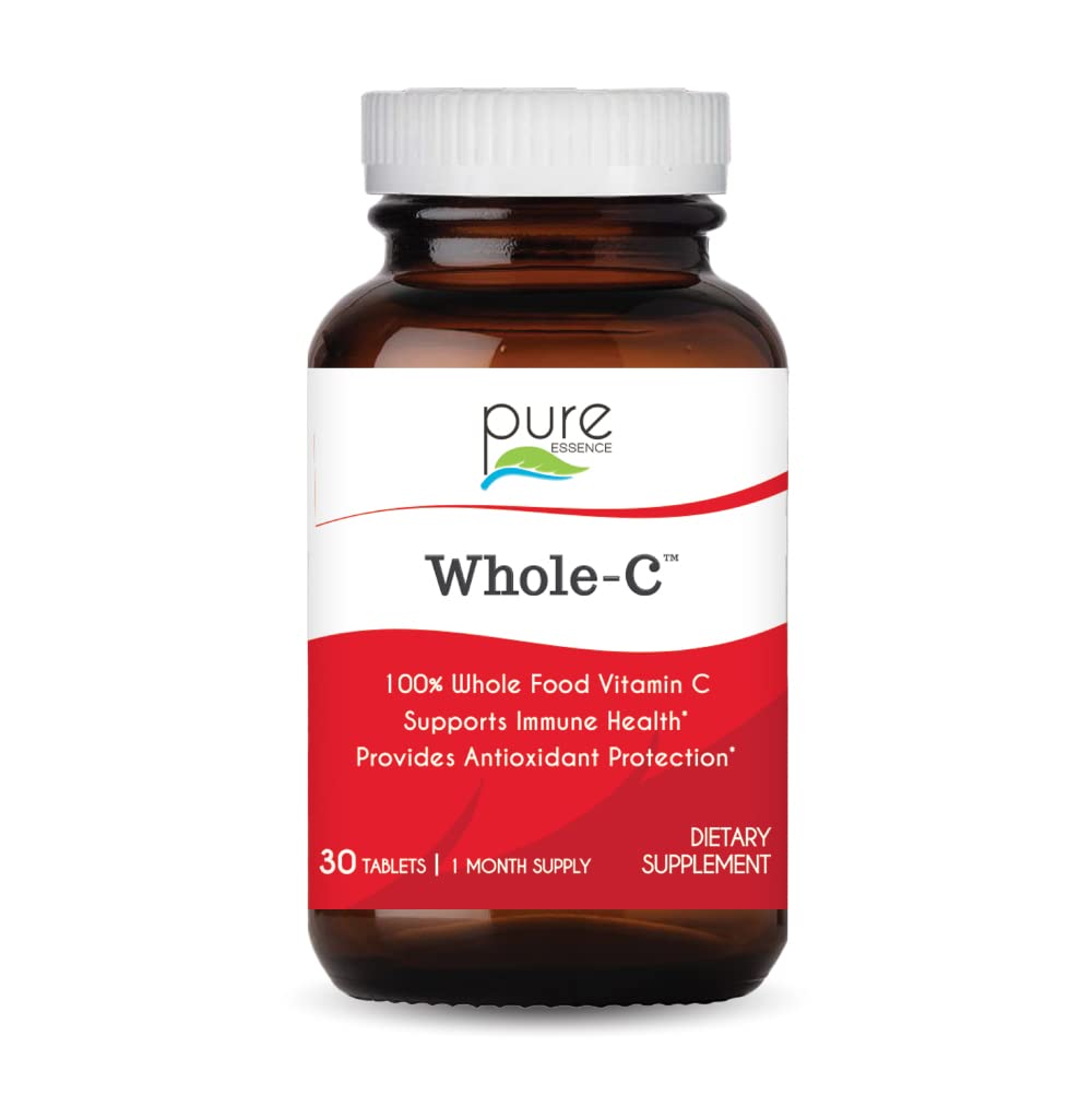 PURE ESSENCE LABS Whole-C Whole Food Vitamin C - Best Immune Support - Organic & Nature Vitamins - Immunity Booster & Dietary Supplements (30 Tablets)