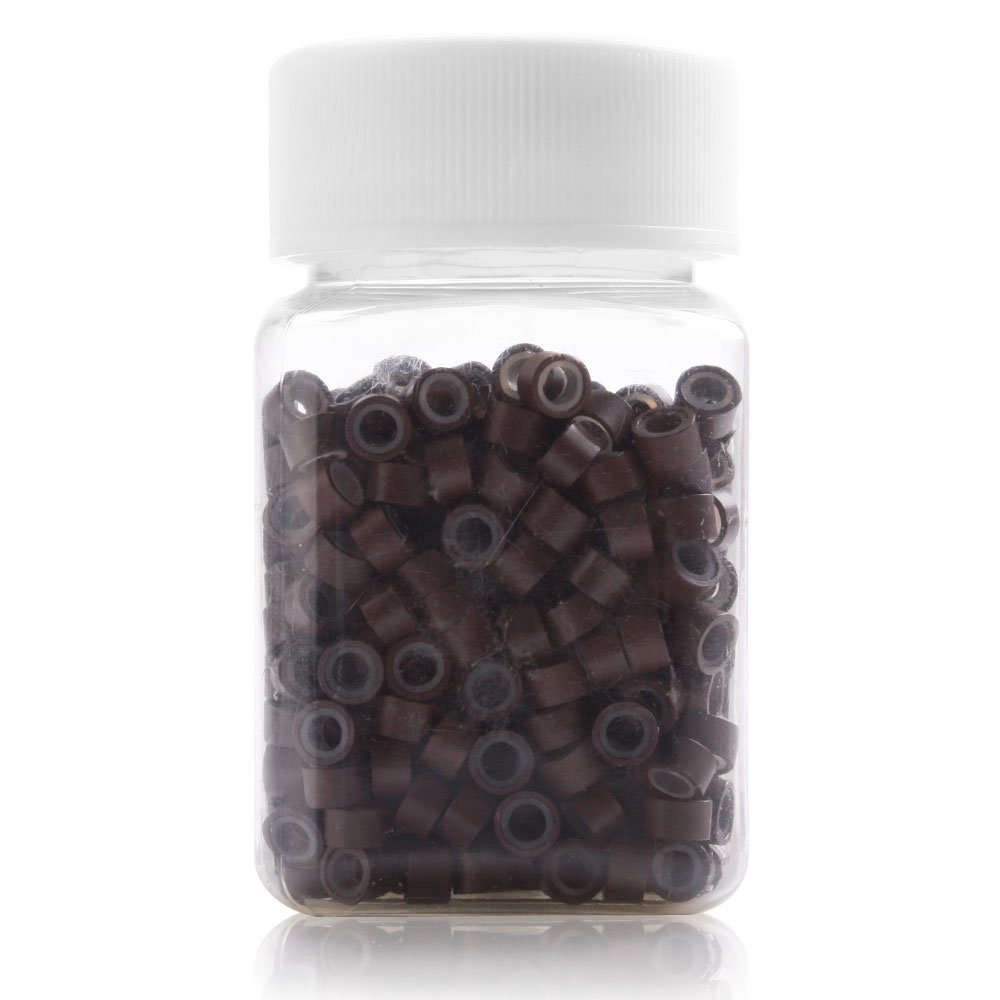 (Brown) - Yesurprise 1000 Silicone Micro Link Rings 5mm Lined Beads for Hair Extensions Tool (Brown)