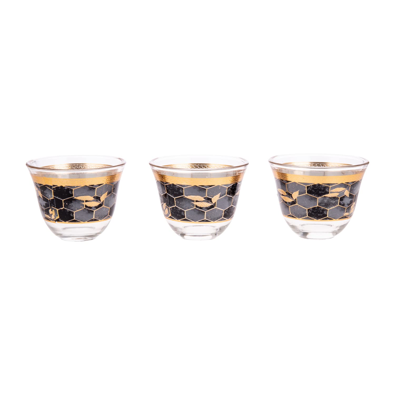 AKDC Glass Cawa Cup 3Pcs Set L(6CM)XW(6CM)XH(5CM) black and gold