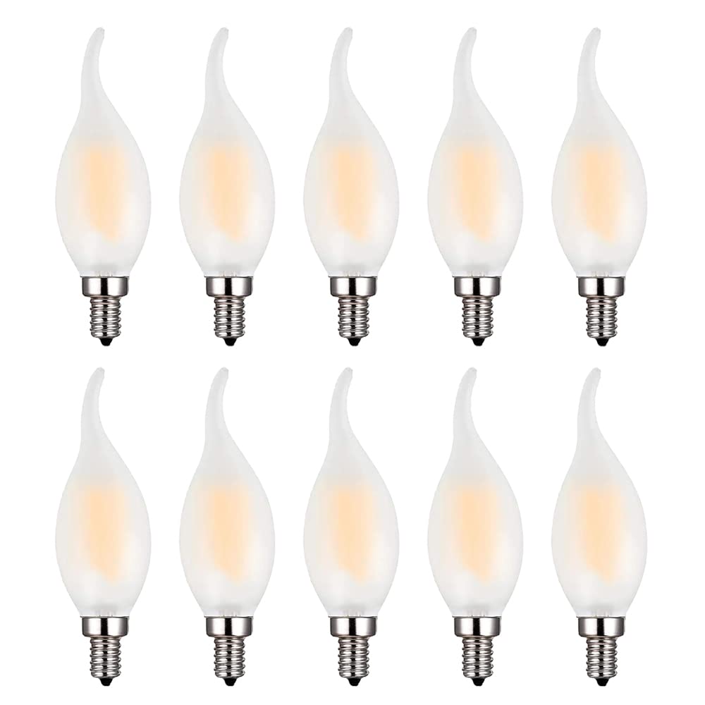 Candelabra LED Bulbs, Non Dimmable, 40W Equivalent, Frosted Glass Cover Flame Tip, E14 Base, AC 220-240V, 400LM, Warm White 2700K, 10 Pack