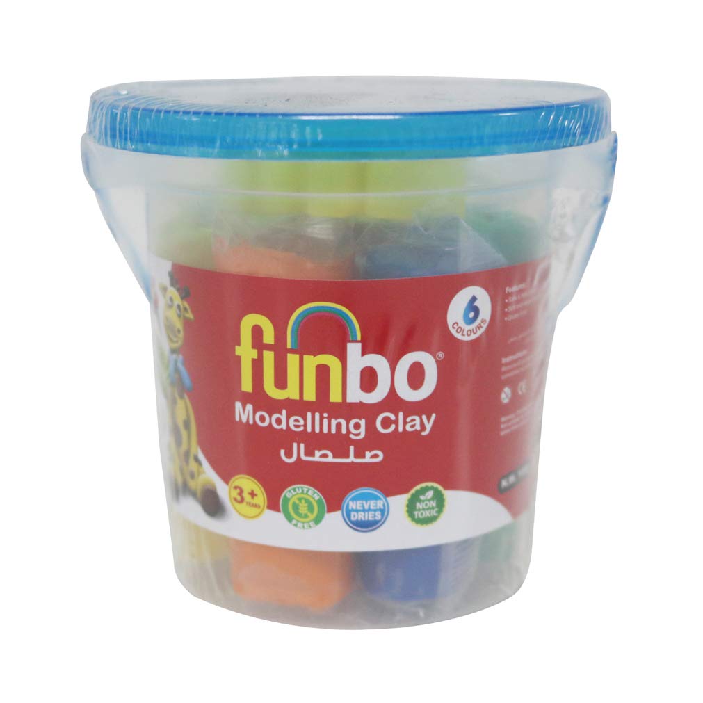 CLIPSFunbo M.Clay 100g 6Clrs+3Mld Cutters in Bucket, FO-MC-100-6+3M