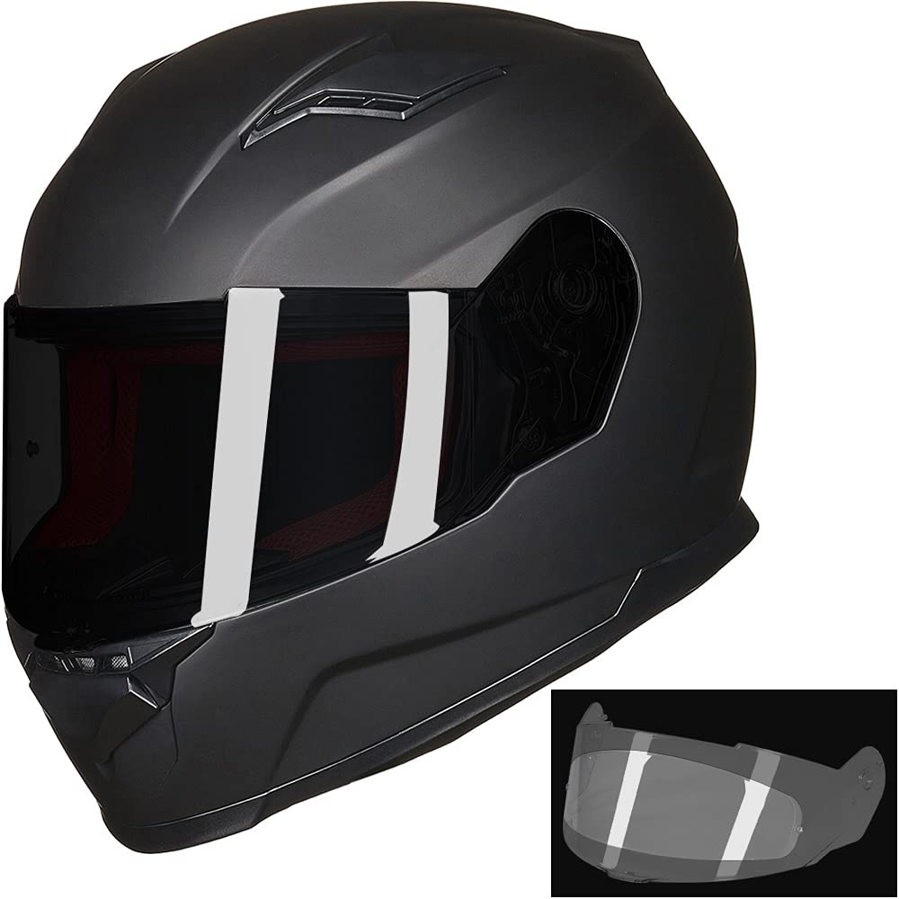 ILM Full Face Motorcycle Helmets for Men Womens Dual Sport Pinlock Anti Fog Snowmobile Helmet for Adults DOT Model-817 (Matte Black, L)