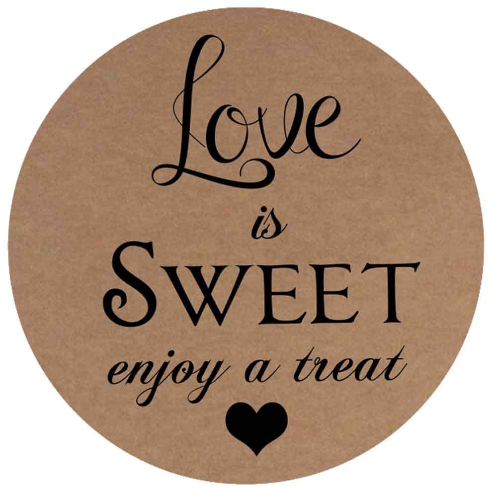 1.9 Inch Love is Sweet Enjoy a Treat Stickers Wedding Favors 60 Labels Kraft