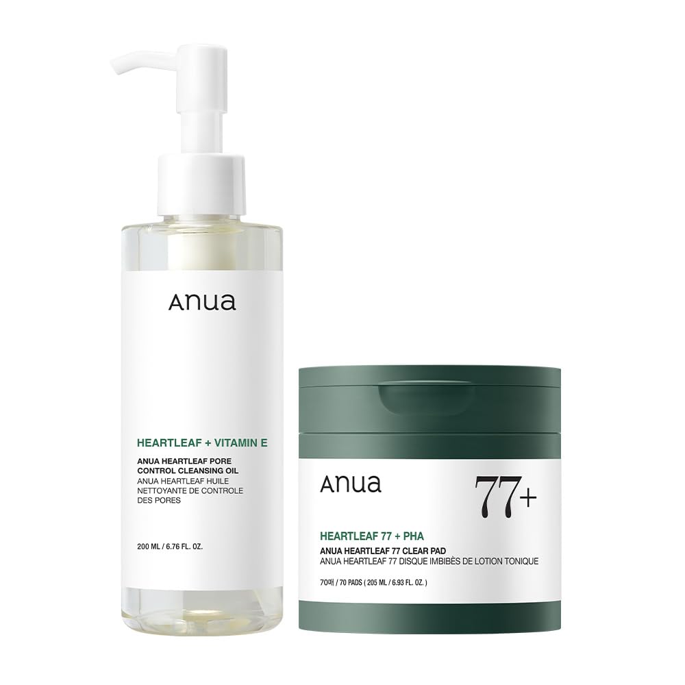 Auna Deep Pore Treatment Duo Heartleaf Pore Control Cleansing Oil, Heartleaf 77 Toner Pad, Exfoliating Facial Pads, After-Cleansing for Gentle Facial Care, Korean Skincare set