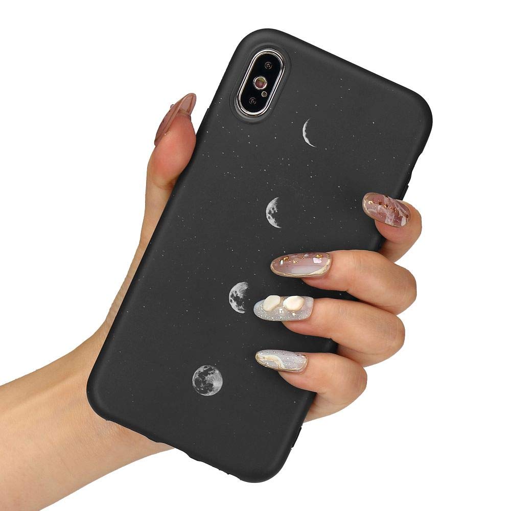 LLZ.COQUE for iPhone X Case Cute Shockproof Soft Silicone Cover Luxury Fashion Moon Phone Case Slim Fit Sky Planet Space Design Anti Slip Bumper Hybrid Protective Matte Case