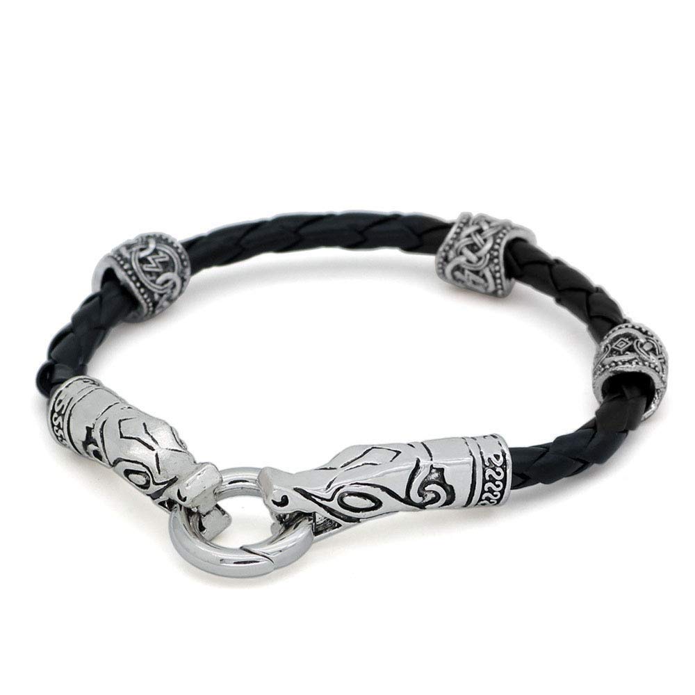 Double Faucet Bracelet Viking Rune Bracelet Couple Jewelry Vintage Birthday Black Cowhide Beads