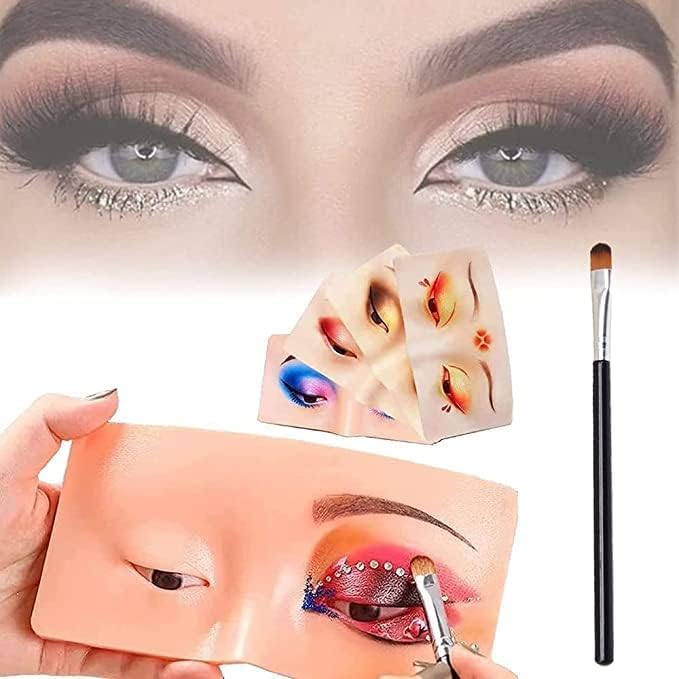 El syco Makeup Face Practice Board with 2PCS Eyeshadow Brush, Catcan Reusable Silicone Eyeshadow Practice Eyes Makeup Practice Board for Beginners or Professional Enthusiasts Makeup Artist