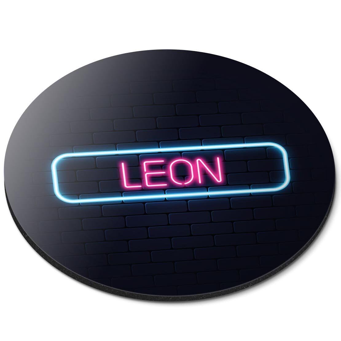 APSRA Round Mouse Mat Neon Sign Design Leon Name #352216 Printed Rubber Mouse Pad, Home and Office use, Non Slip