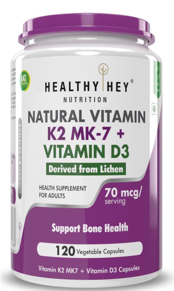 HealthyHey NutritionNatural Vitamin K2 + Natural D3 - Non-GMO | Non-Synthetic 120 Veg. Capsules