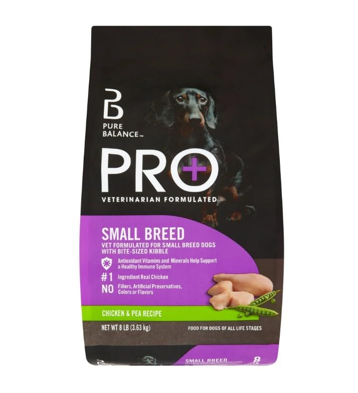 Pure Balance Pro+ Small Breed Chicken & Pea Recipe Dry Dog Food, for Small Breeds & All Life Stages ~ (8LBS Bag) ~ (1 Pack)