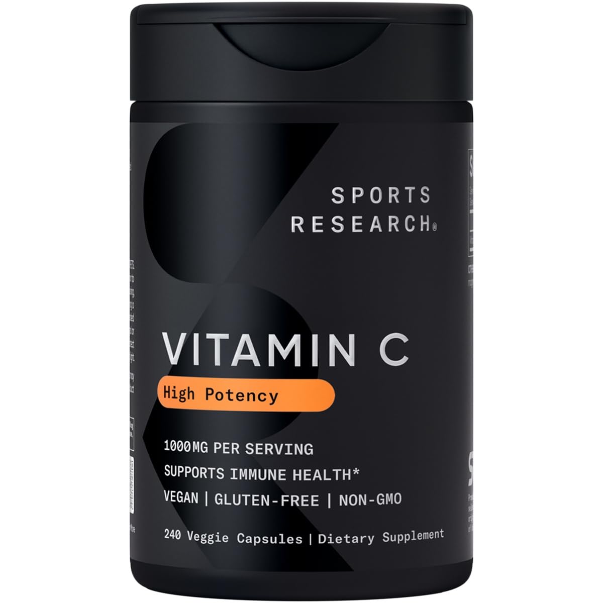 Sports Research High Potency Vitamin C Supplement - Vegan Veggie Capsules for Antioxidant Activity & Immune Support - Non-GMO Verified & Gluten Free - Ascorbic Acid Vitamin C 1000mg, 240 Count