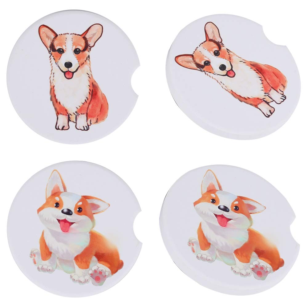 Anpatio 2.56 Inches Ceramic Dog Coasters, 4 PCS Absorbent Car Coasters with a Finger Notch for Puppy Dog Lovers