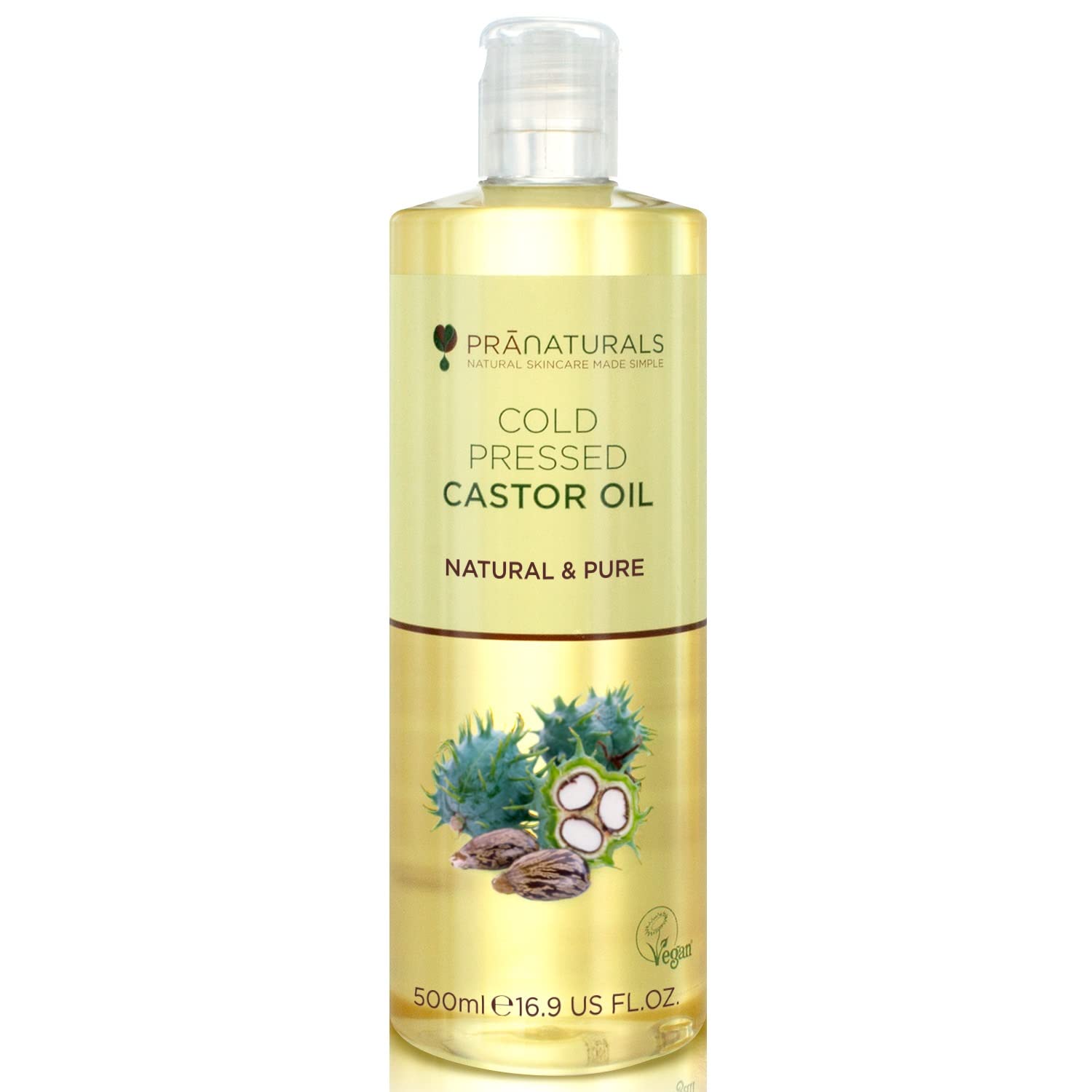 PraNaturalsCold Pressed Castor Oil 500ml - 100% Natural, Vegan & Pure, for Hair, Eyebrows & Eyelash Growth, Softer Skin & Face, Rich In Omega-6, Omega-9 & Essential Fatty Acids