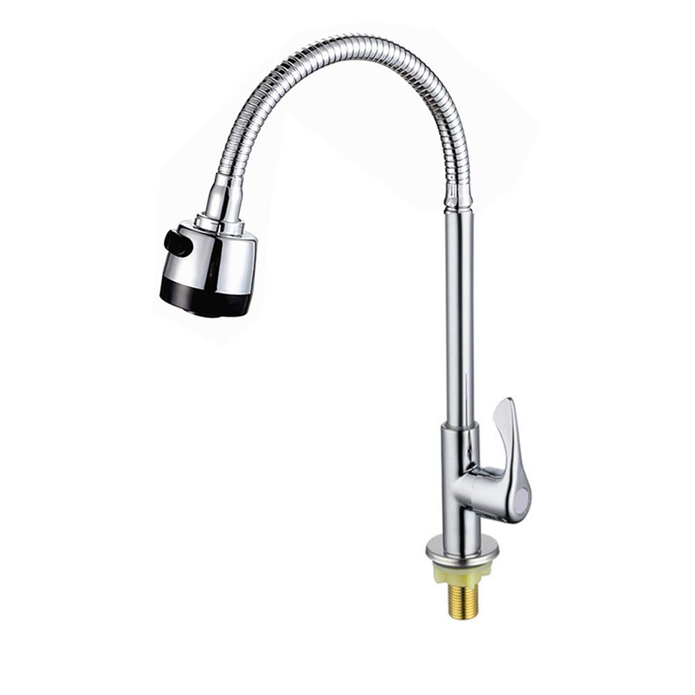 Kitchen Single Cold Water Sink Faucet 360° Rotatable Tap Swivel Aerator Only Cold Water Flexible Bendable with Sprayer