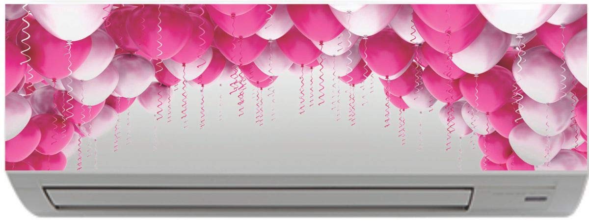 Meetcute™ White And Pink Balloon Wall AC Sticker Sticker, Split Ac Stickers, Wall Air Conditioner Sticker