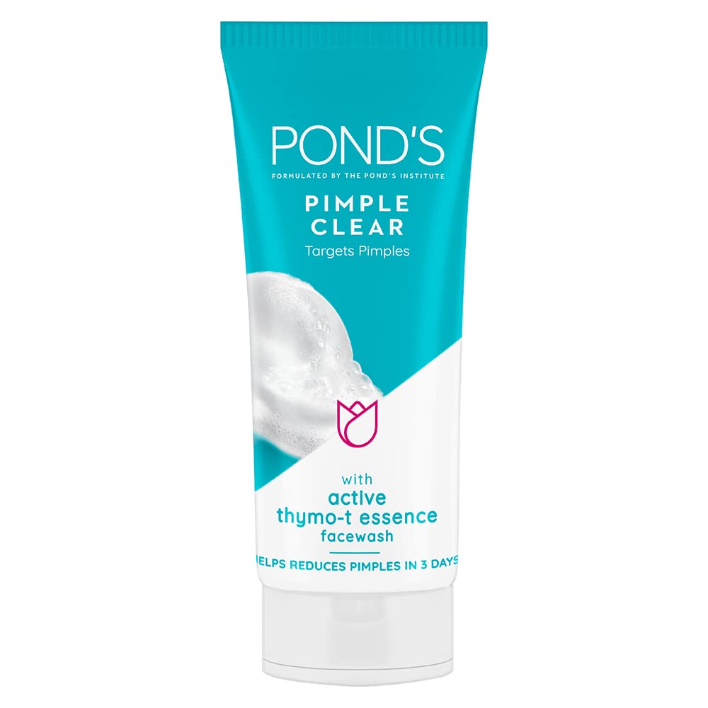 POND's Pimple Clear, Facewash, 100G, For Glowing Skin, With Active Thymo-T Essence Formula, Helps Reduce Pimples In 3 Days, Face Wash Controls Oil, Reduces Blackheads