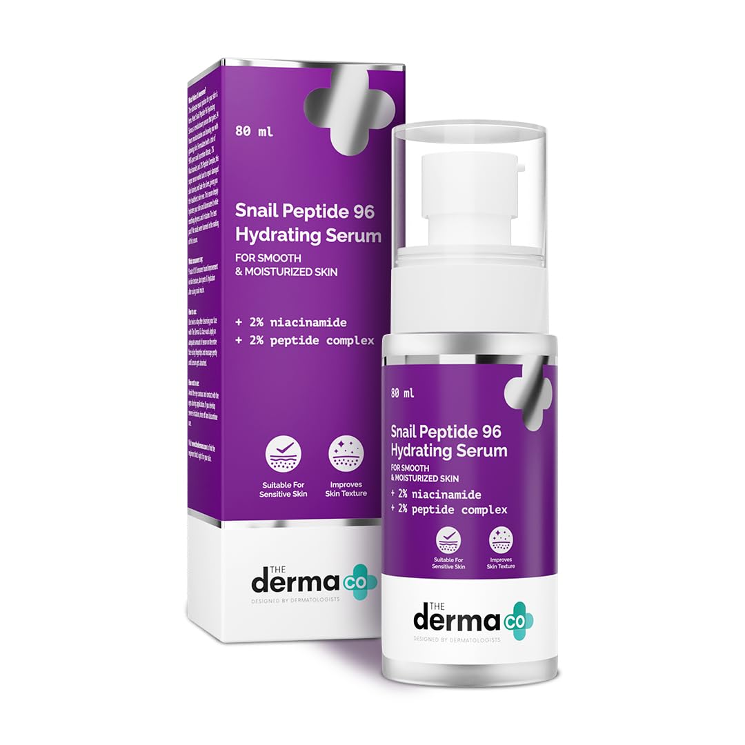 The Derma Co Snail Peptide 96 Hydrating Serum with Niacinamide & Peptide Complex for Smooth & Moisturized Skin | Snail Mucin Serum | Dull Skin & Fine Lines, Korean Skincare - 80 ml