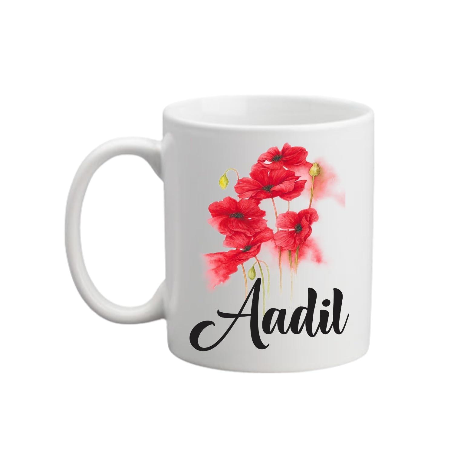 PrintYug AAdil (Name,Floral Design) Printed White Ceramic Coffee Mug, 325ml | Gift for Friends,Relatives,Boyfriend,Brother,Husband,Dad | Coffee Mug for Gift