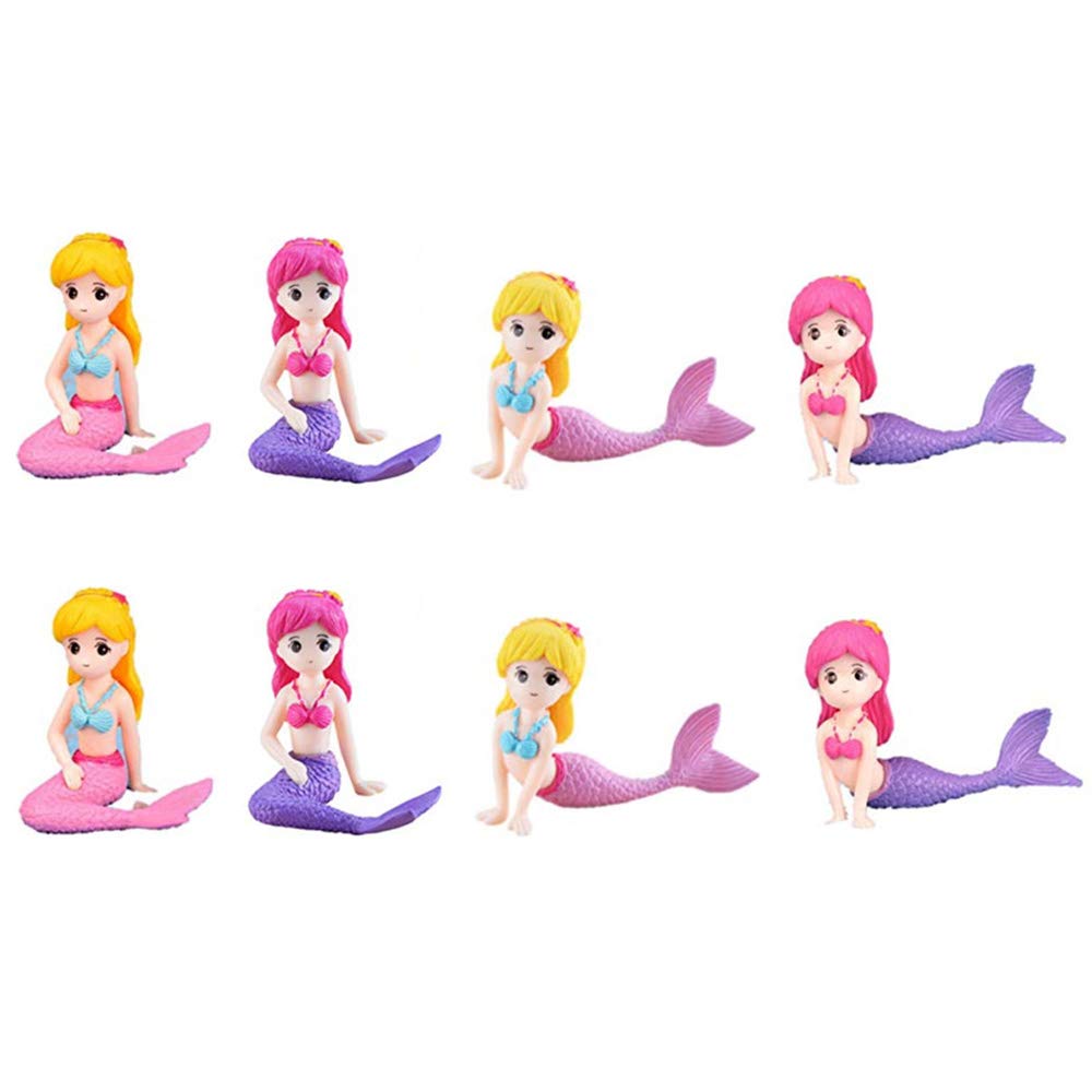 8 Pcs Miniature Mermaid Figurines, Mermaid Doll Cake Toppers, Mermaid Figure Collection Playset, Fairy Garden Miniature Moss Landscape DIY Terrarium Crafts Ornament, Birthday Cake Decoration